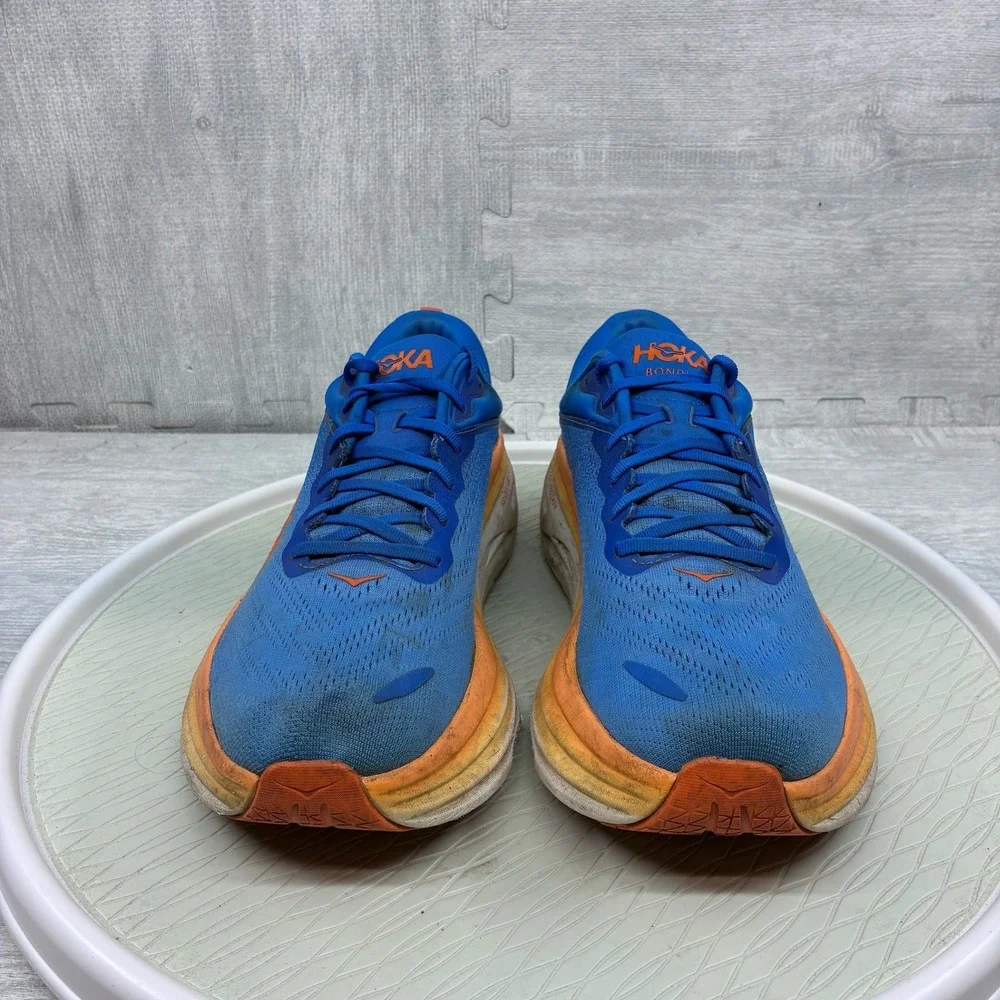Hoka Bondi 8 Running Shoes Mens 12D Blue Orange Mesh Athletic 1123202 CSVO